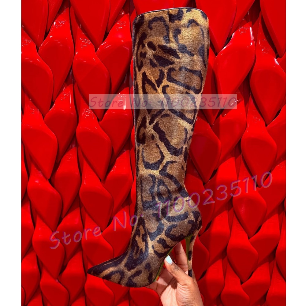 Leopard Print Faux Horsehair K - مراجعة Women'S Fashion Knee High Boots وسعره