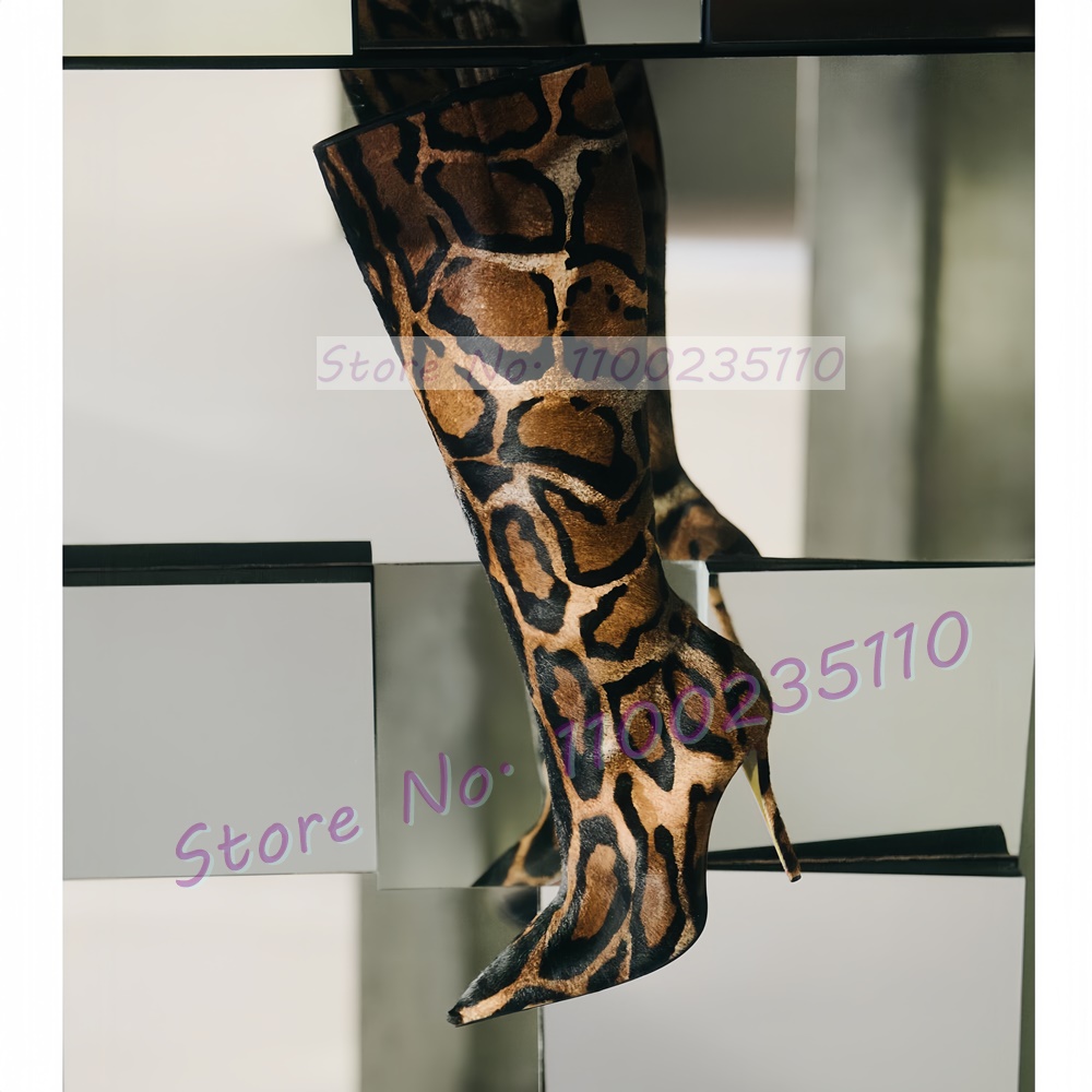 Leopard Print Faux Horsehair K - مراجعة Women'S Fashion Knee High Boots وسعره