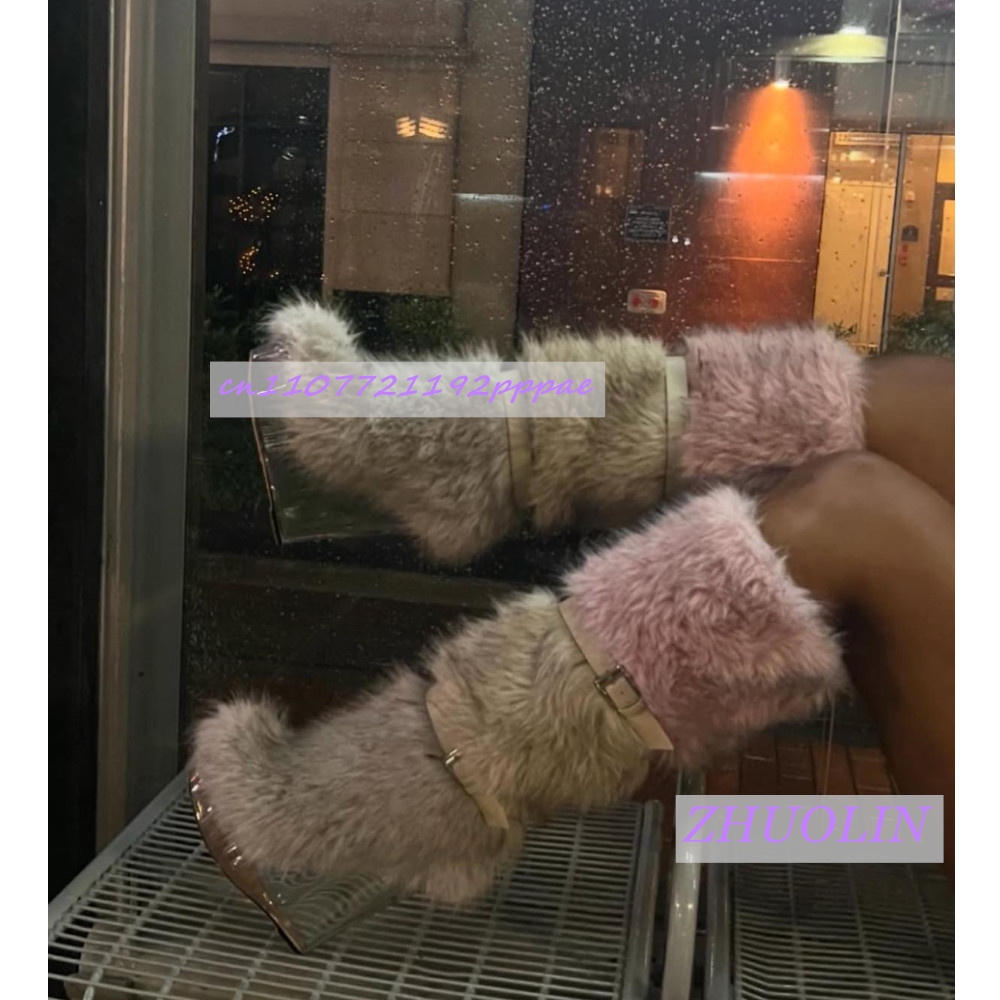 Winter Gradient Furry Transpar - مراجعة Women'S Fashion Knee High Boots وسعره