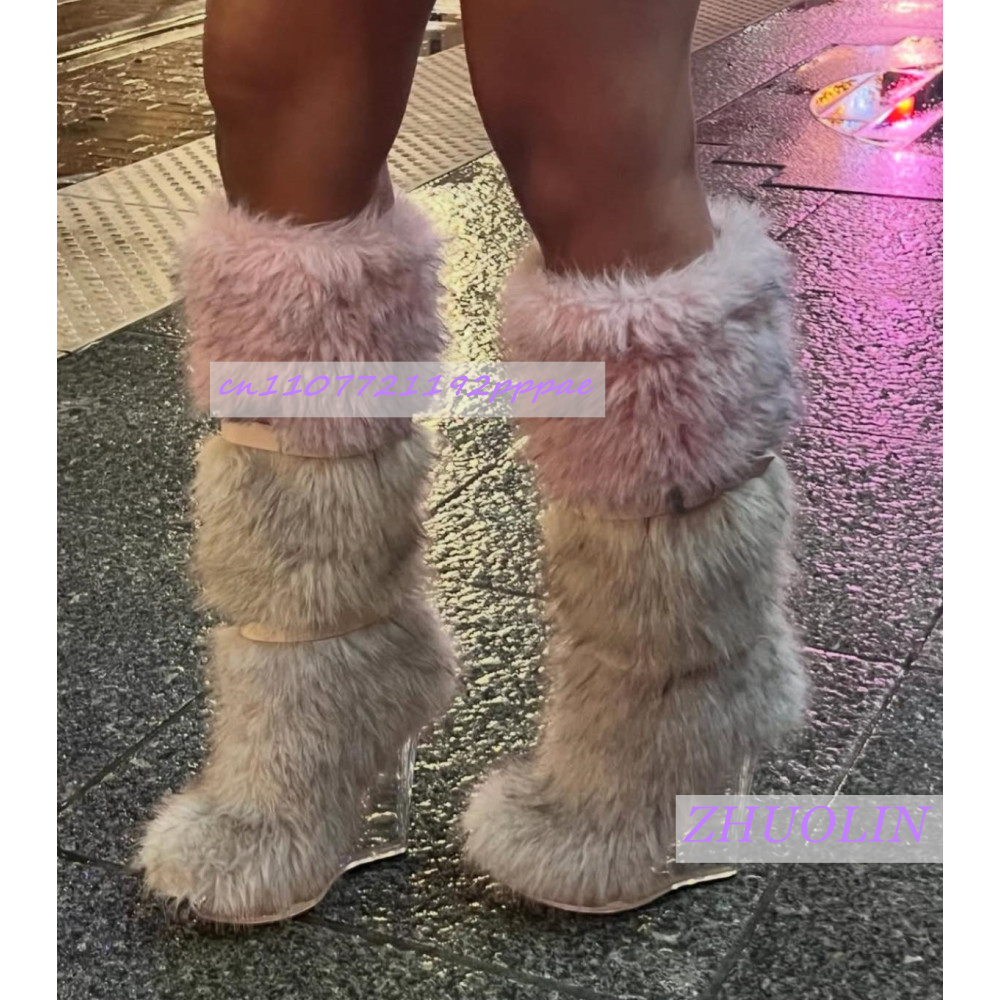 Winter Gradient Furry Transpar - مراجعة Women'S Fashion Knee High Boots وسعره