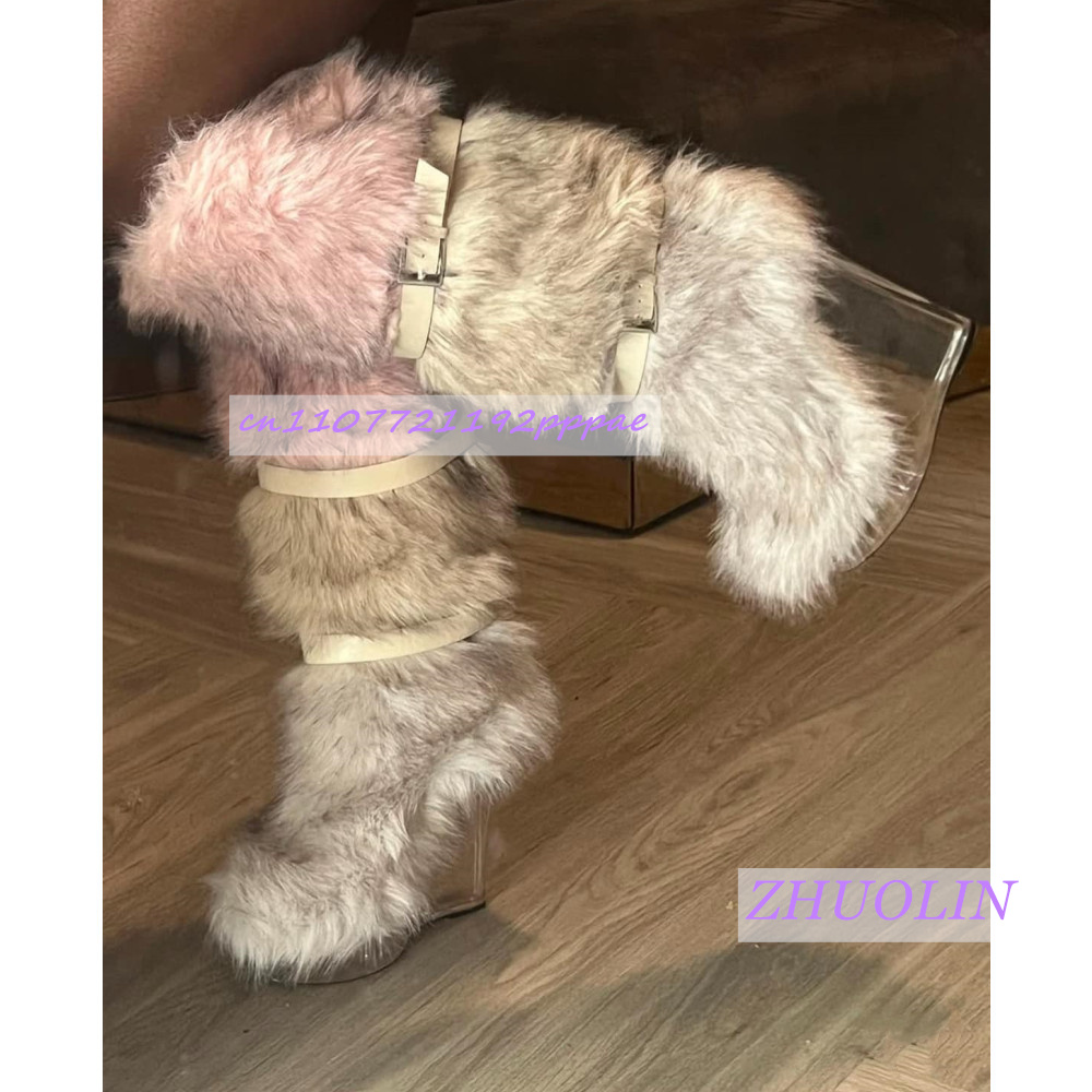 Winter Gradient Furry Transpar - مراجعة Women'S Fashion Knee High Boots وسعره
