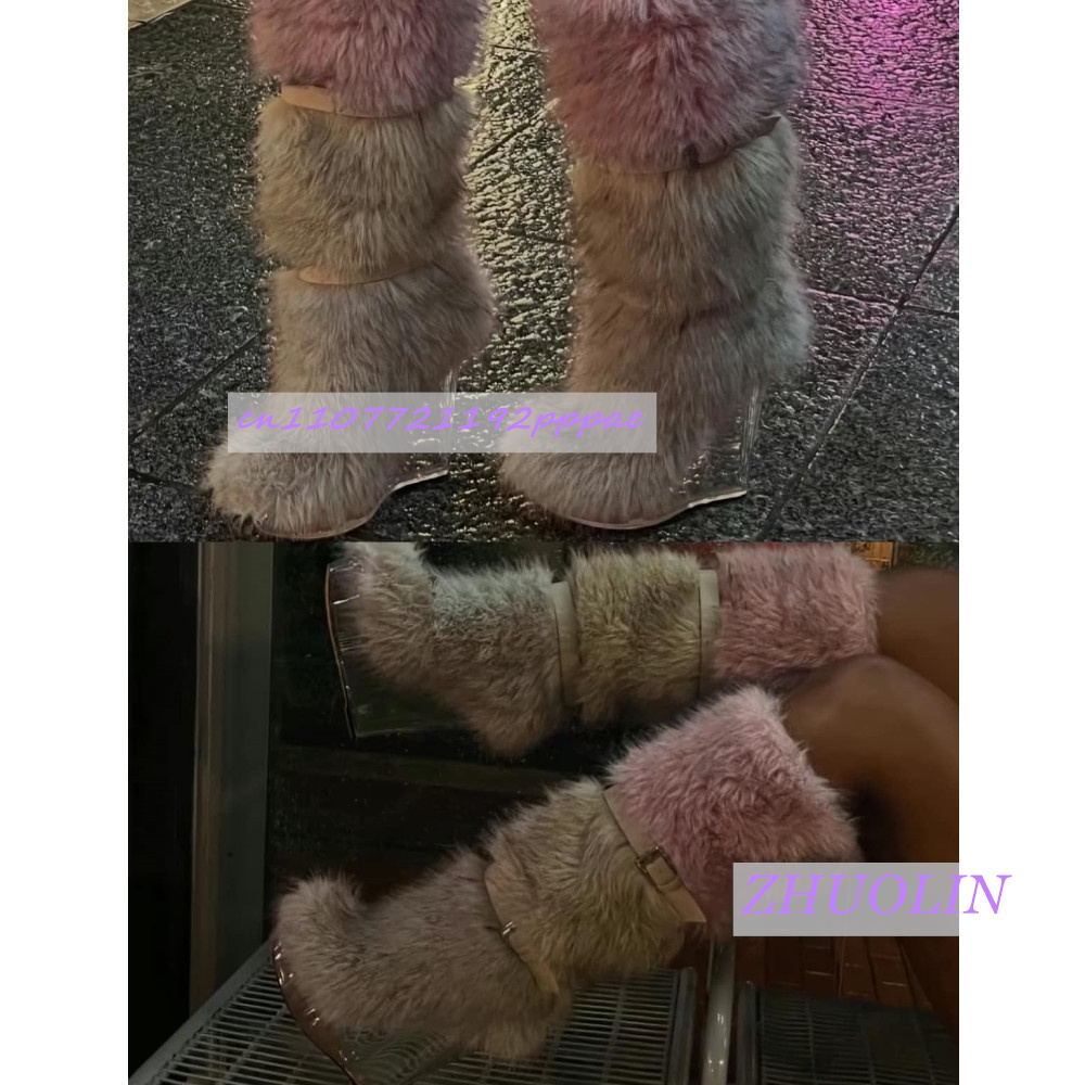 Winter Gradient Furry Transpar - مراجعة Women'S Fashion Knee High Boots وسعره
