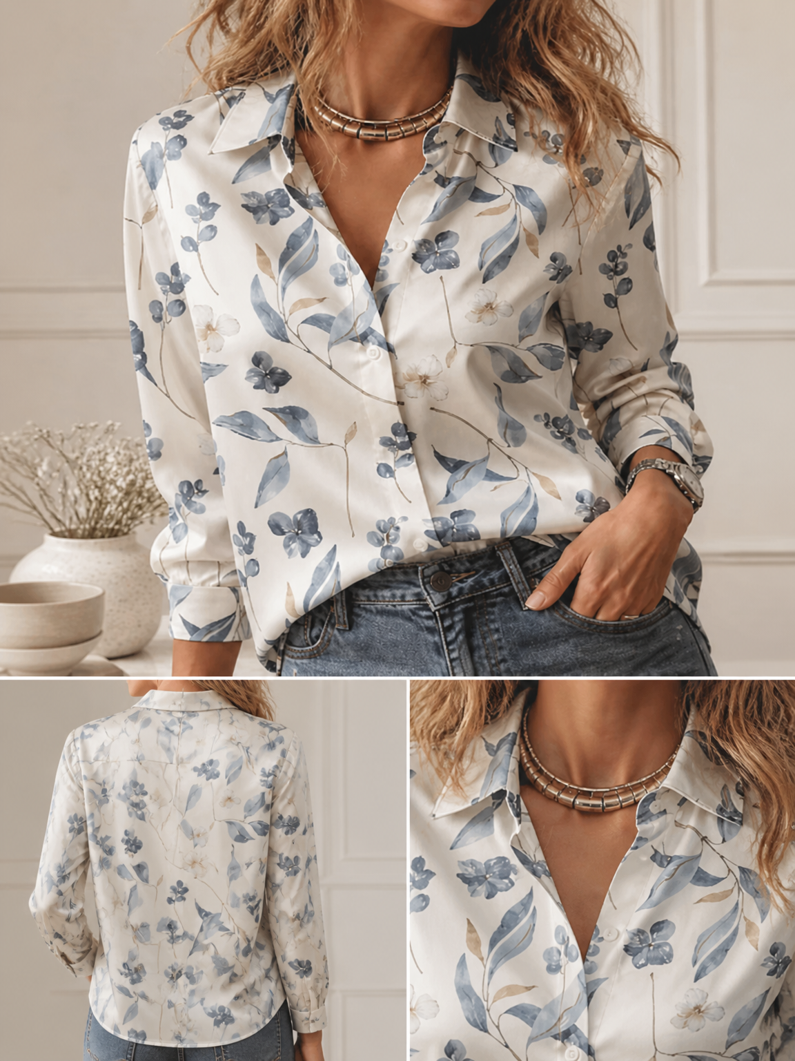 Casual All-match Collared Blou - مراجعة Women'S Fashion Trends وسعره