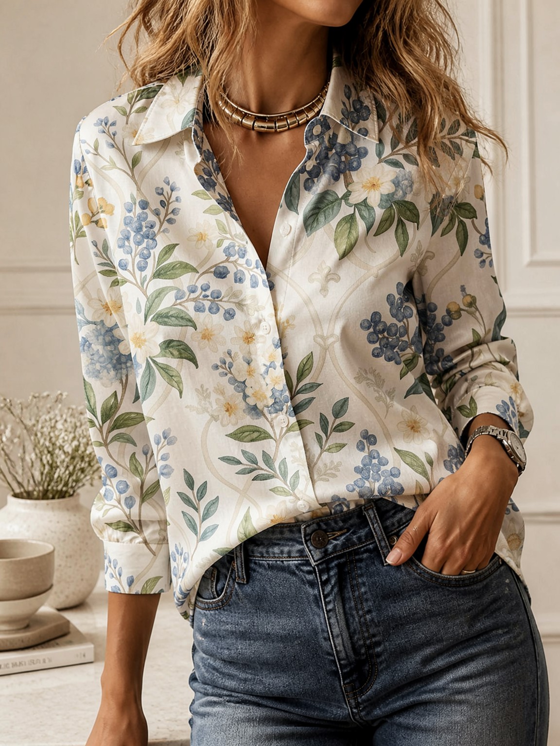 Casual All-match Collared Blou - مراجعة Women'S Fashion Trends وسعره