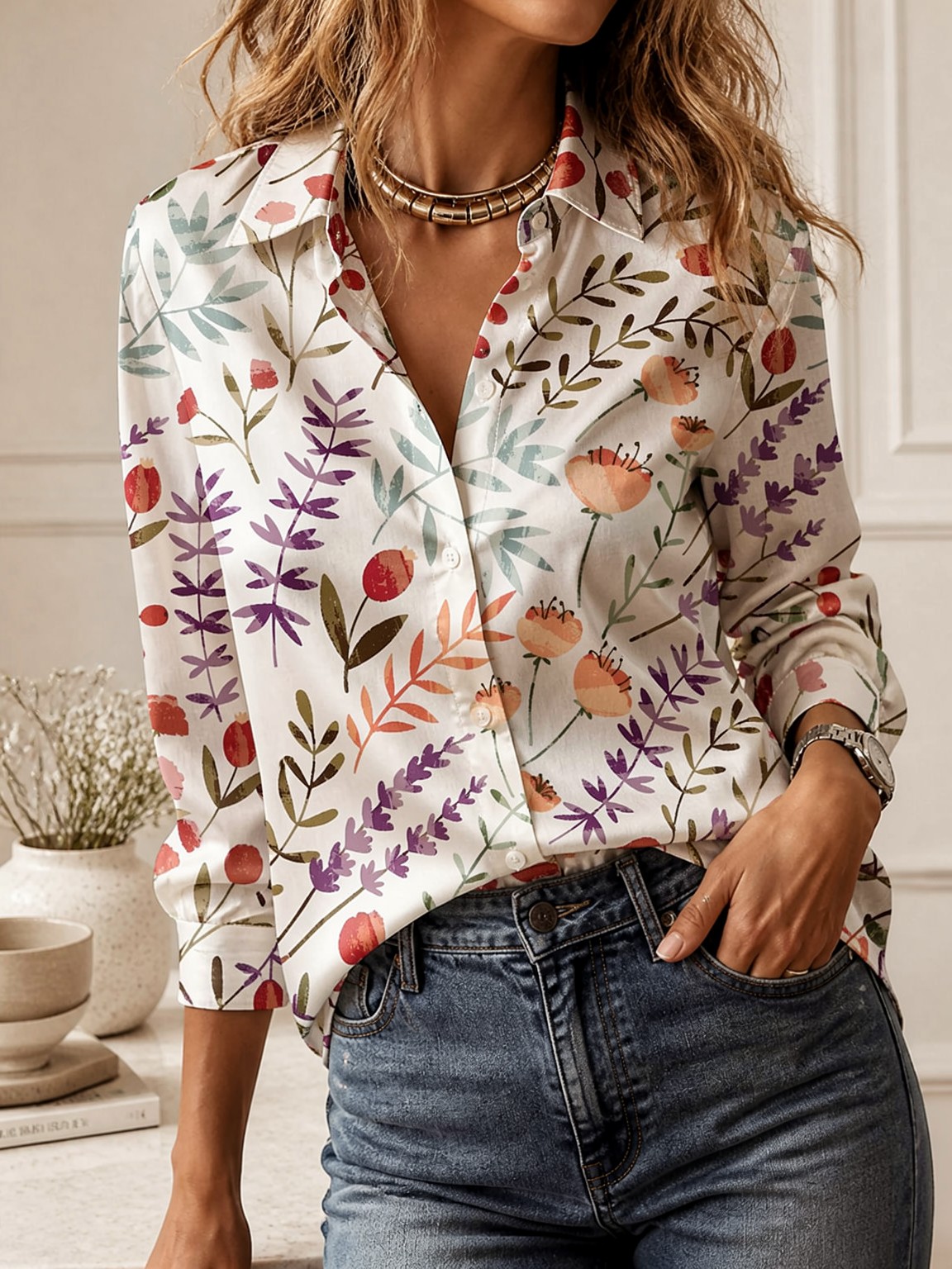Casual All-match Collared Blou - مراجعة Women'S Fashion Trends وسعره
