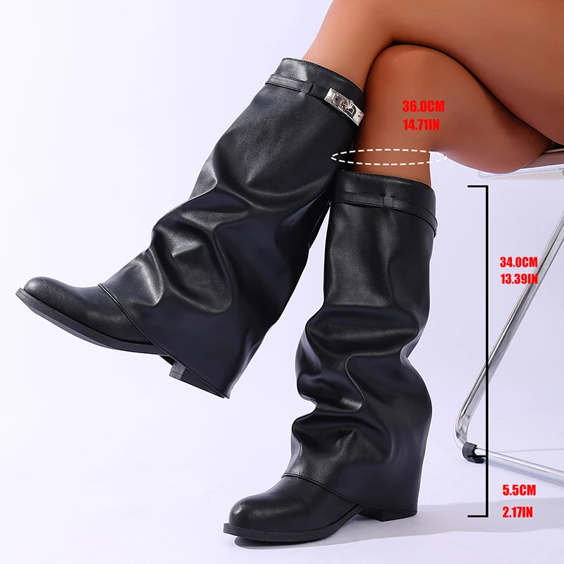 Brand Design Black Pu Leather  - مراجعة Women'S Fashion Knee High Boots وسعره