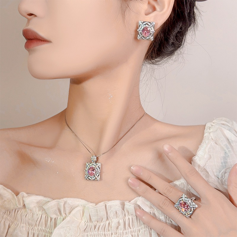 Pink Zirconia Necklace Earring - مراجعة Women Fashion Uae وسعره