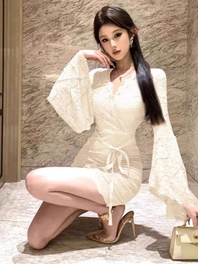 Sexy Lace Bell Sleeve Dress Wo - مراجعة Women Fashion Dress Names وسعره