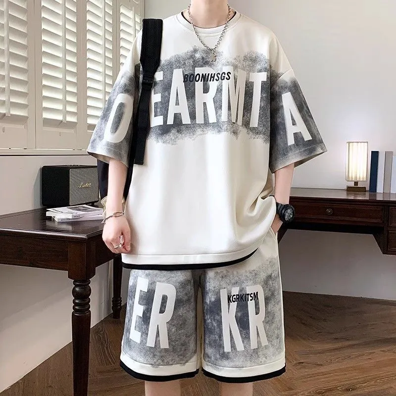 Men Tie Dye Letter Print Two P - مراجعة Tie Dye Two Piece وسعره