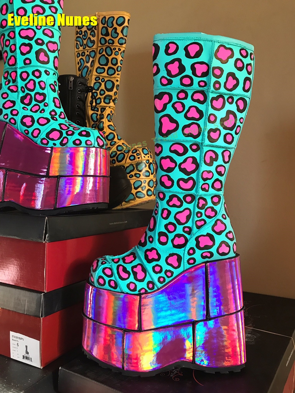 Circles Platform Colorful Fash - مراجعة Women'S Fashion Knee High Boots وسعره